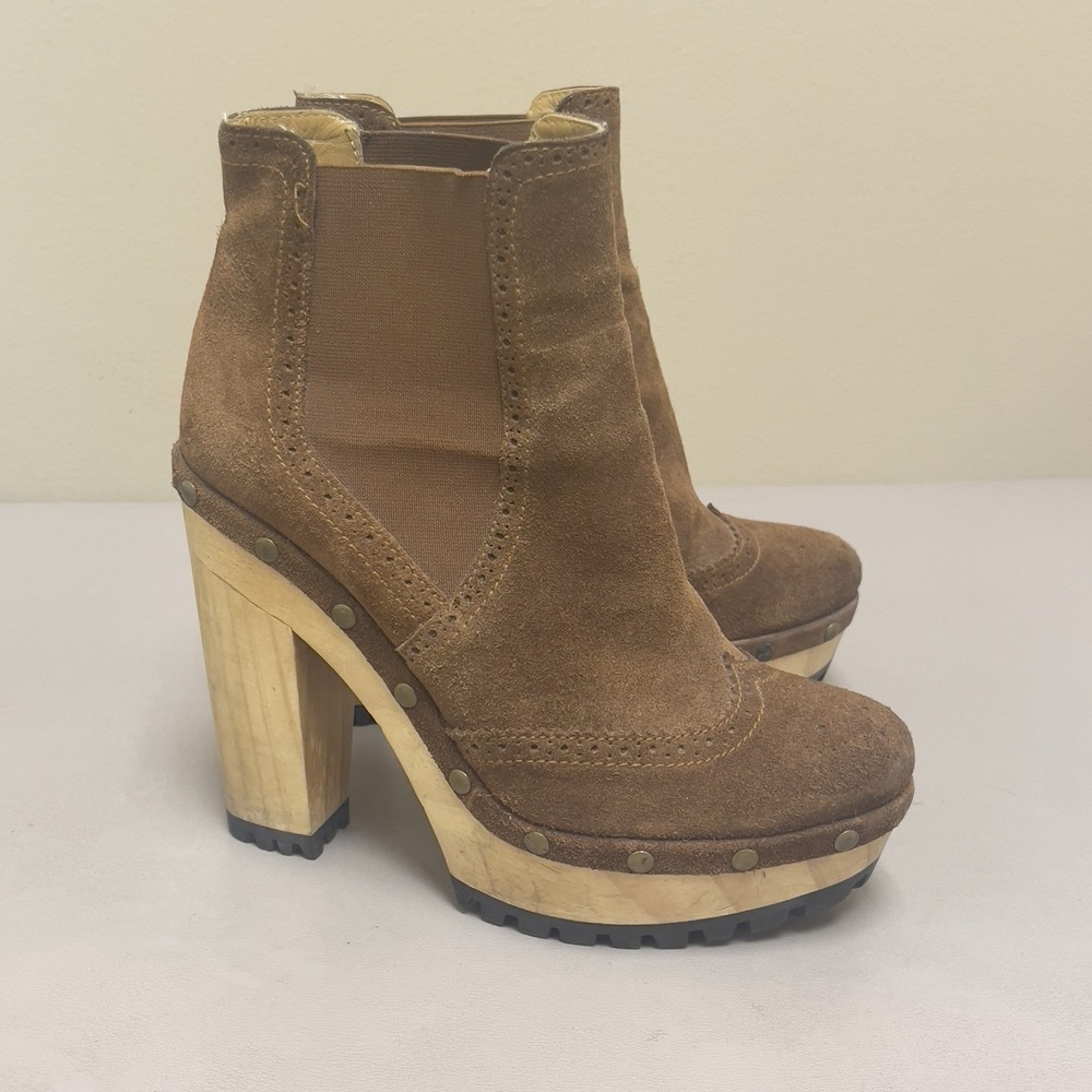 POLO RALPH LAUREN Wood Platform Boots Women US 7 / EU 37 Brown Suede Chunky Heel